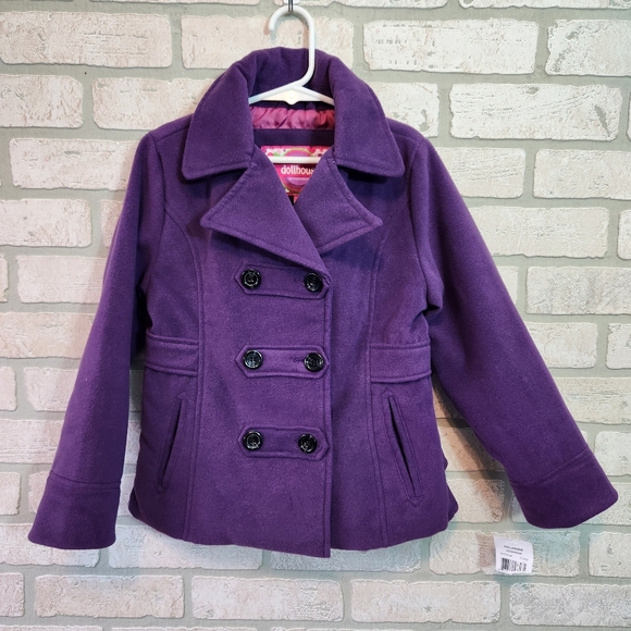 Girls Purple Coat Dressy Ruffled Button Down Collared Coat Size M 5/6 NWT - Picture 1 of 12